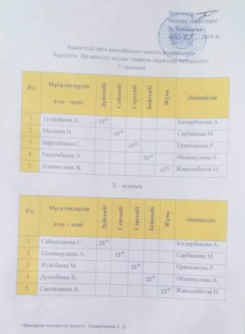 Кезекшілік кестесі