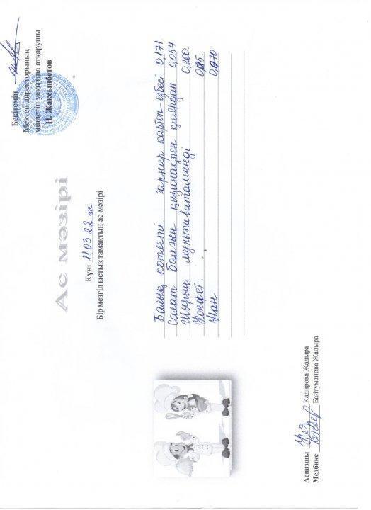 Күнделікті ас мәзірі