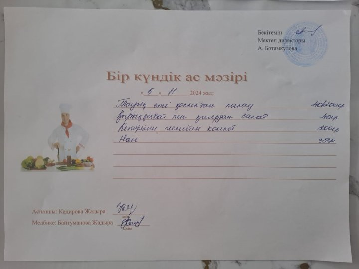 Кунделікті ас мәзірі