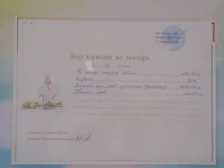 Күнделікті ас мәзірі