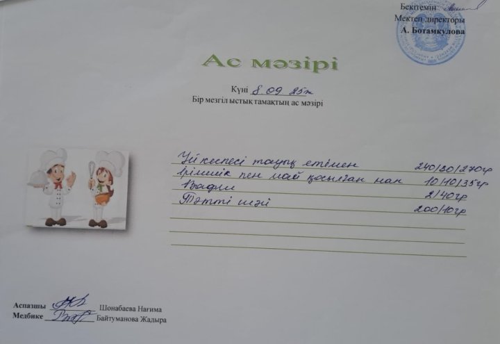 күнделікті ас мәзірі